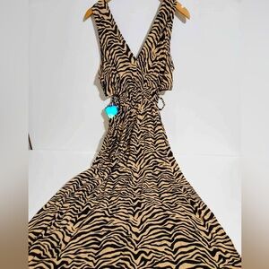 Animal print long dress sexy on the side